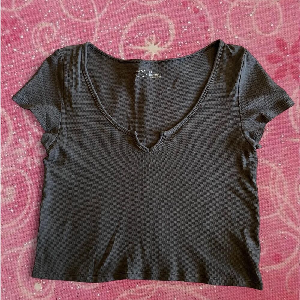 Aerie Women's Gray Ribbed Notch Top
